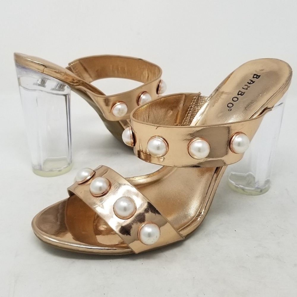 Bamboo copper& pearl clear block heels ~ Size 8.5 ~ EUC
